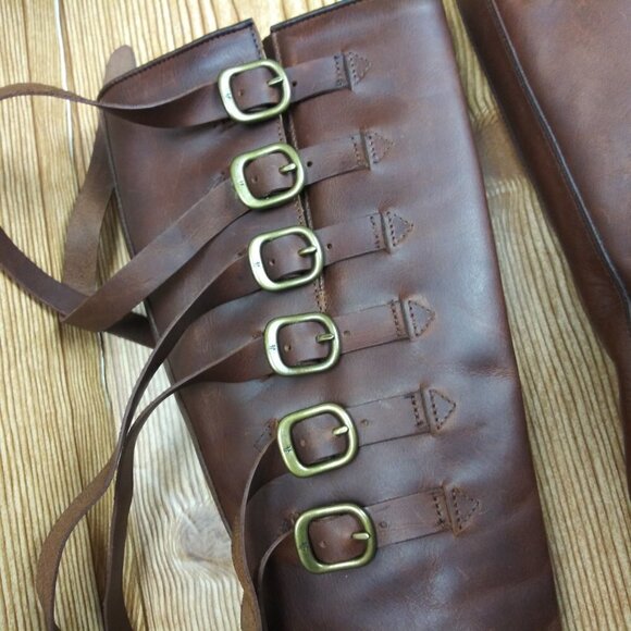 FRYE VERONICA Women Strap Tall Brown leather Boots size 6 Western Boho Moto - Picture 10 of 16